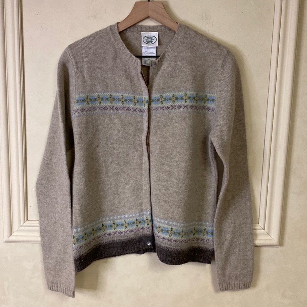 Laura Ashley Beige Floral Trim Wool Cardigan